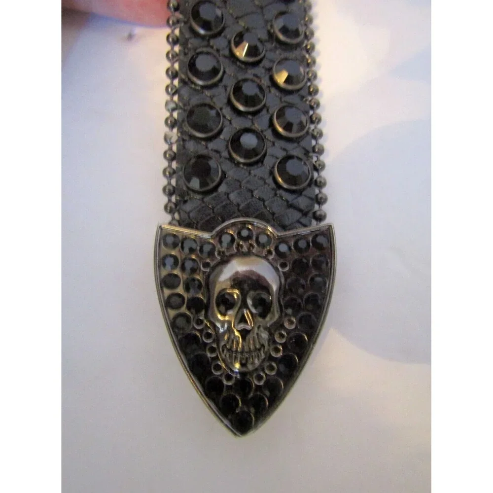 Wesharal Belt Black Rhinestone Diamone Inlays Skulls Western Cowgirl Size M/L